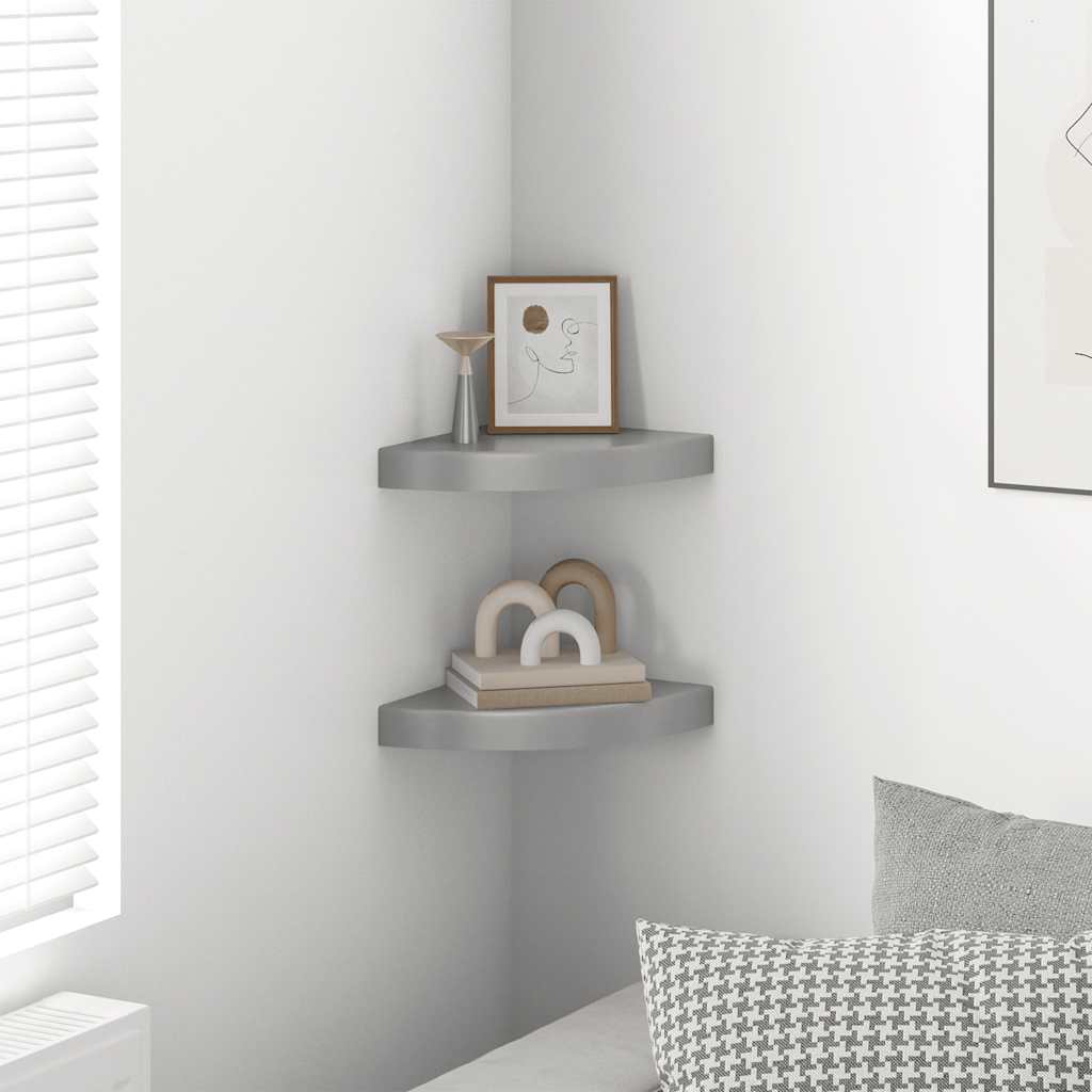 Floating Corner Shelves 2 pcs High Gloss Grey 25x25x3.8 cm MDF