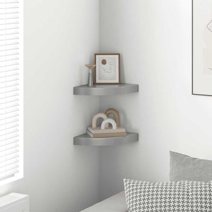 Floating Corner Shelves 2 pcs High Gloss Grey 25x25x3.8 cm MDF