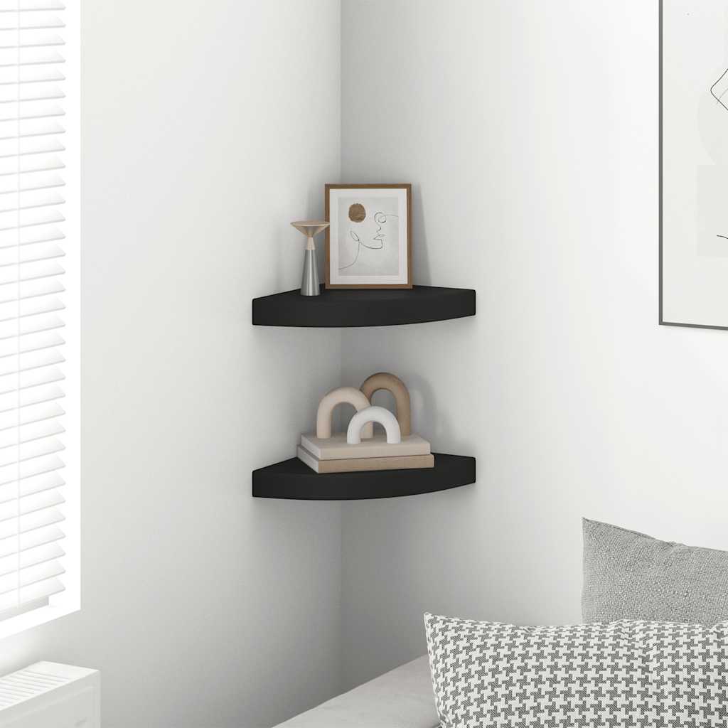 Floating Corner Shelves 2 pcs Black 25x25x3.8 cm MDF