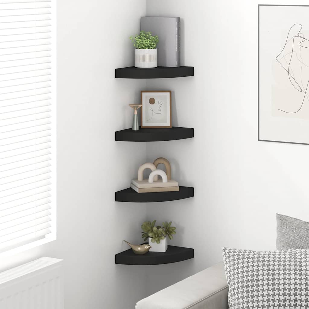 Floating Corner Shelves 4 pcs Black 25x25x3.8 cm MDF