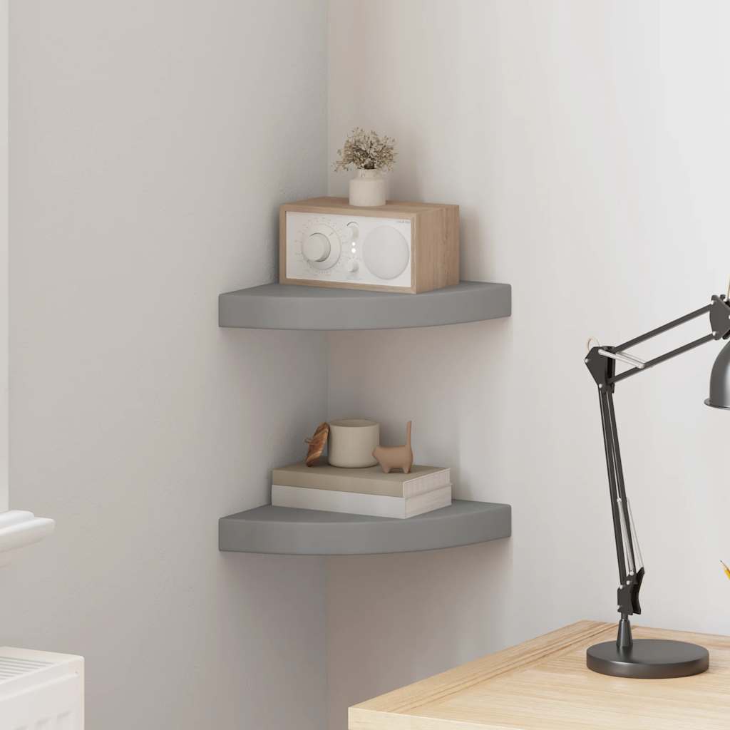 Floating Corner Shelves 2 pcs Grey 25x25x3.8 cm MDF
