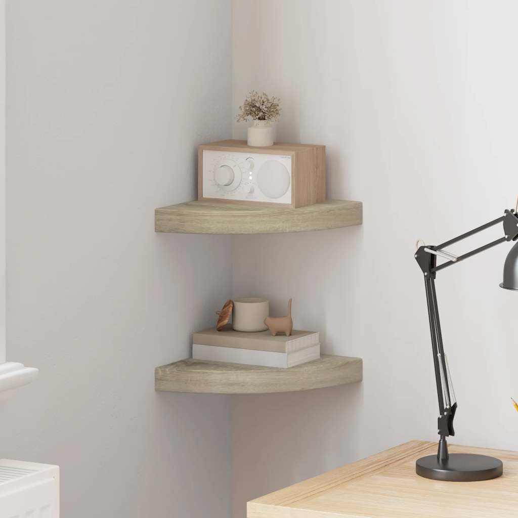 Floating Corner Shelves 2 pcs Oak 25x25x3.8 cm MDF