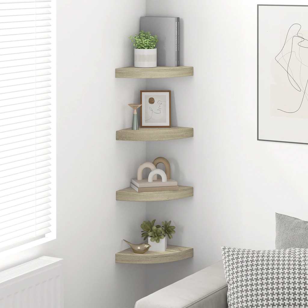 Floating Corner Shelves 4 pcs Oak 25x25x3.8 cm MDF