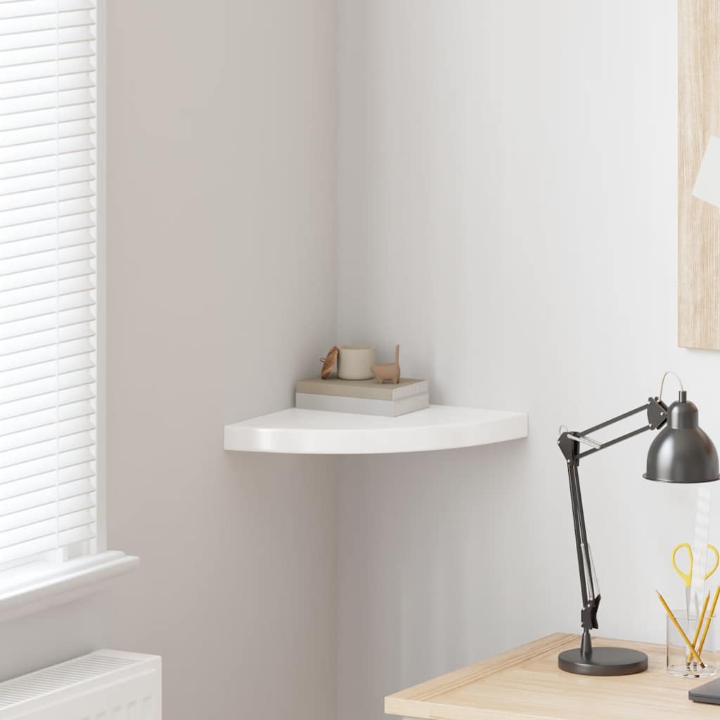 Floating Corner Shelf High Gloss White 35x35x3.8 cm MDF