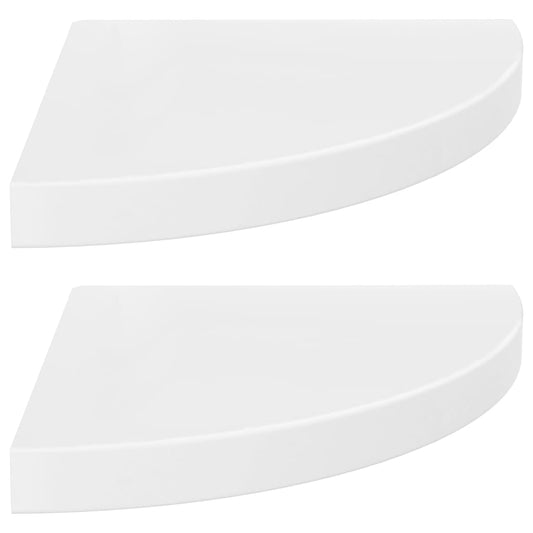 Floating Corner Shelves 2 pcs High Gloss White 35x35x3.8 cm MDF