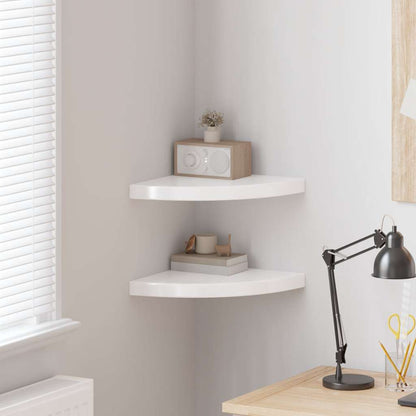 Floating Corner Shelves 2 pcs High Gloss White 35x35x3.8 cm MDF