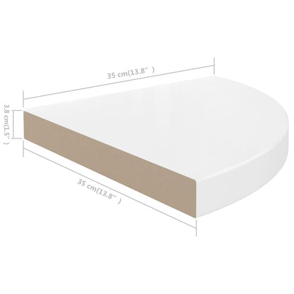 Floating Corner Shelves 4 pcs High Gloss White 35x35x3.8 cm MDF