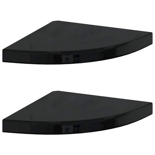 Floating Corner Shelves 2 pcs High Gloss Black 35x35x3.8 cm MDF
