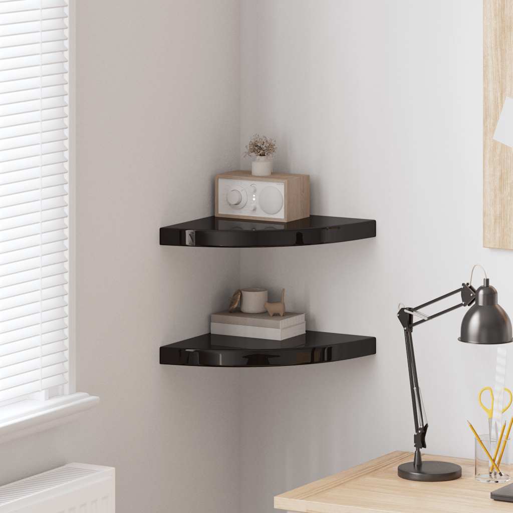 Floating Corner Shelves 2 pcs High Gloss Black 35x35x3.8 cm MDF