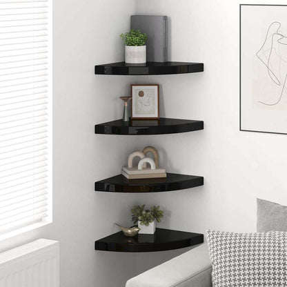 Floating Corner Shelves 4 pcs High Gloss Black 35x35x3.8 cm MDF