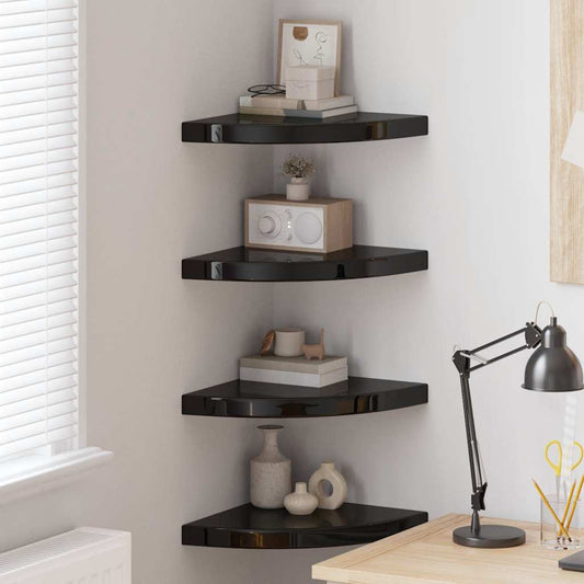 Floating Corner Shelves 4 pcs High Gloss Black 35x35x3.8 cm MDF