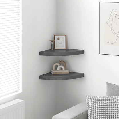 Floating Corner Shelves 2 pcs High Gloss Grey 35x35x3.8 cm MDF