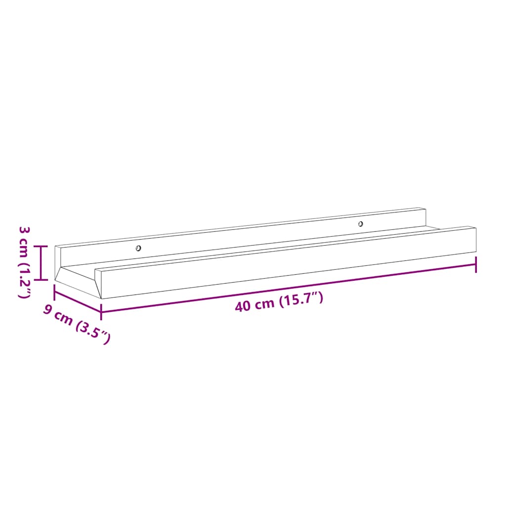 Picture Frame Ledge Shelves 2 pcs Black 40x9x3 cm MDF