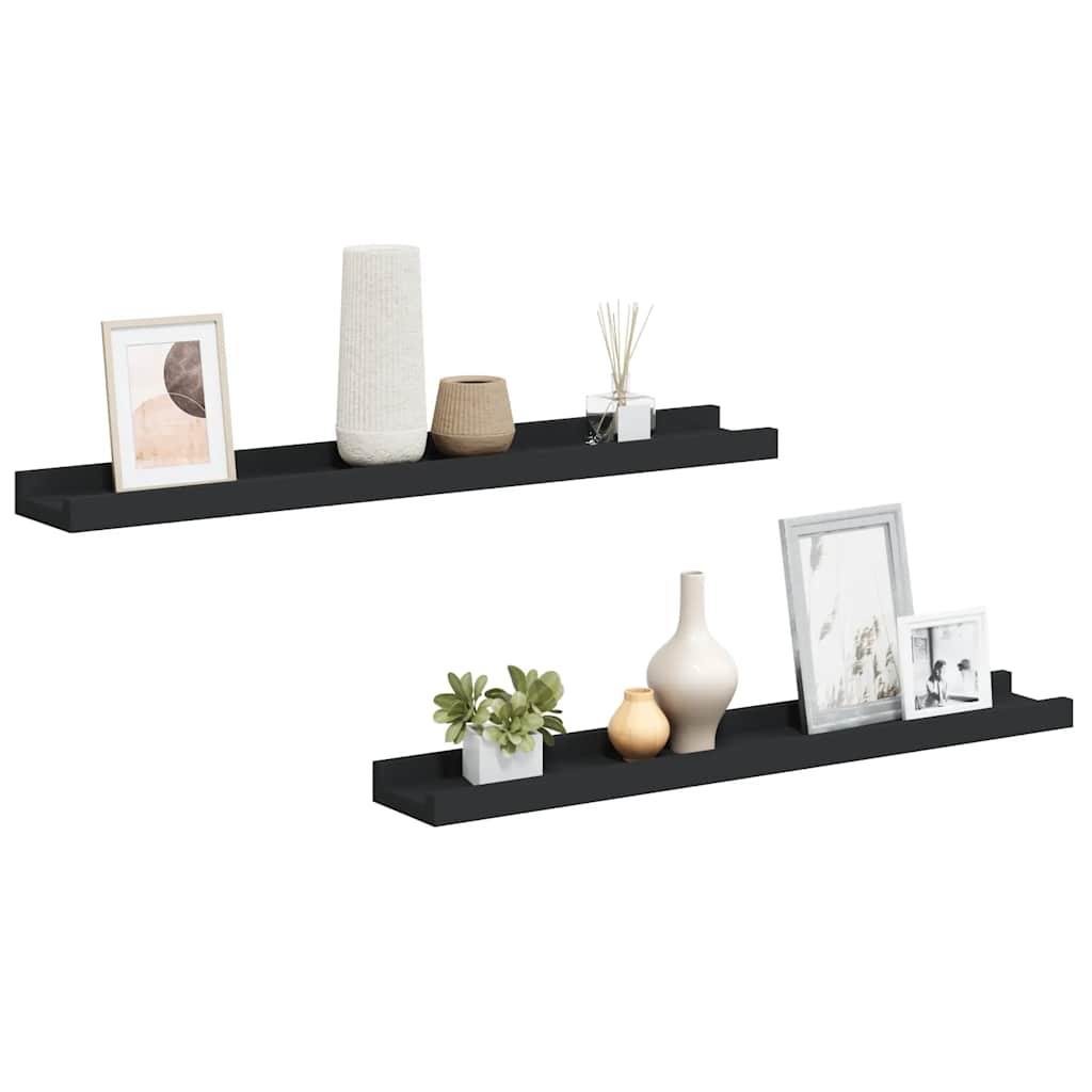 Picture Frame Ledge Shelves 2 pcs Black 60x9x3 cm MDF
