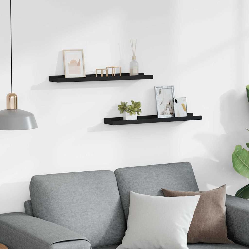 Picture Frame Ledge Shelves 2 pcs Black 60x9x3 cm MDF