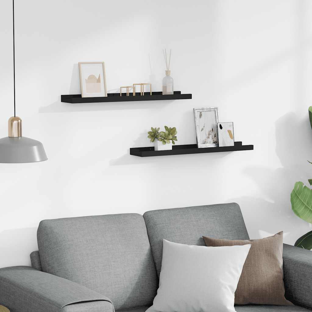 Picture Frame Ledge Shelves 2 pcs Black 60x9x3 cm MDF