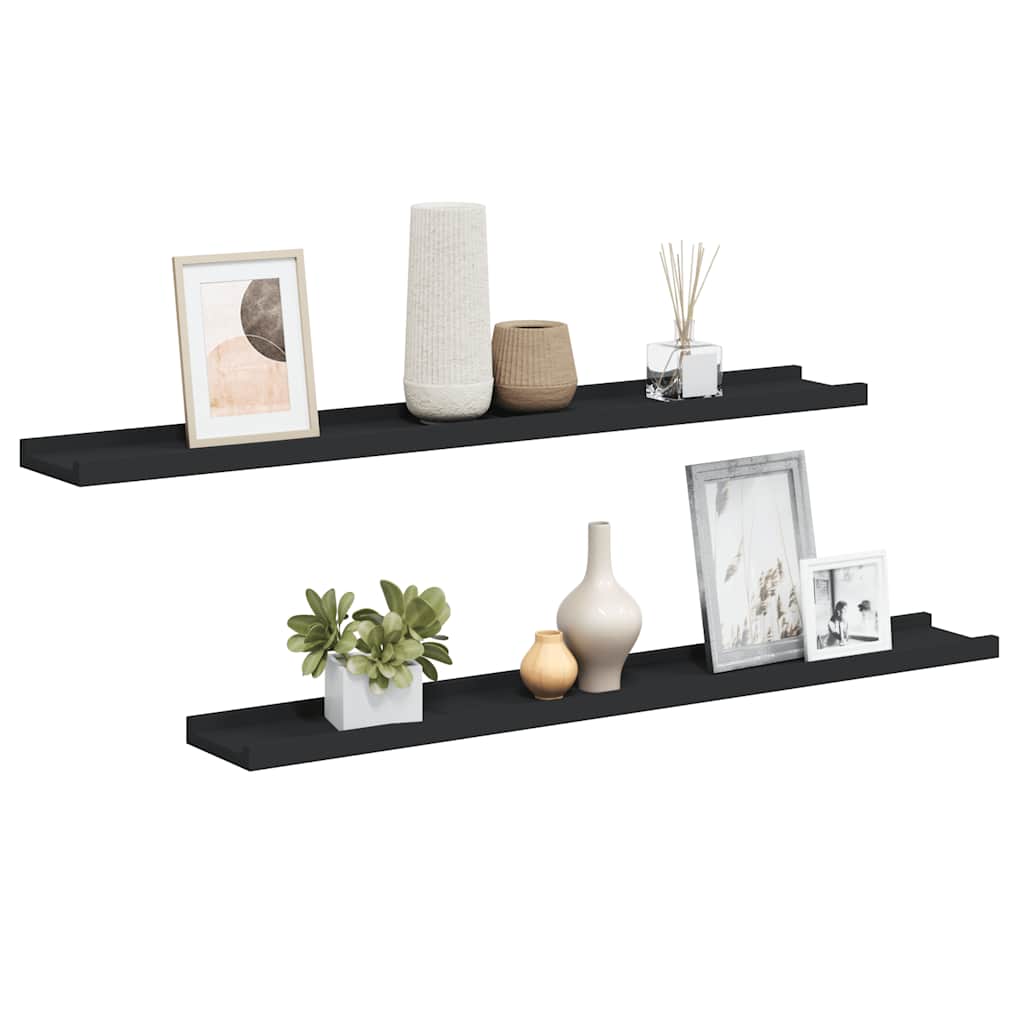 Picture Frame Ledge Shelves 2 pcs Black 80x9x3 cm MDF