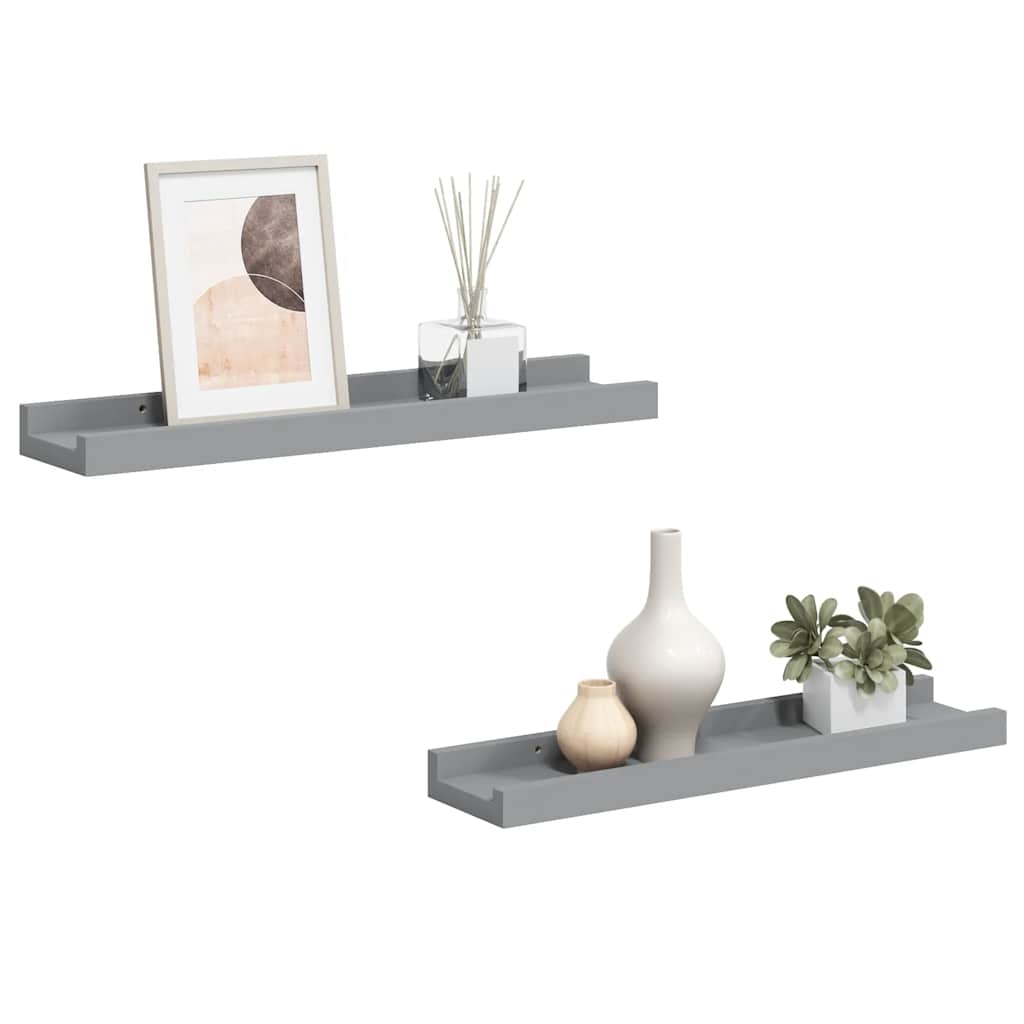 Picture Frame Ledge Shelves 2 pcs Grey 40x9x3 cm MDF