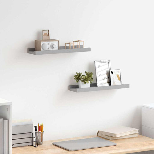 Picture Frame Ledge Shelves 2 pcs Grey 40x9x3 cm MDF