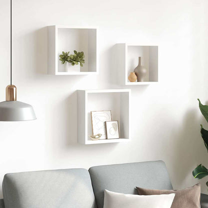 Wall Cube Shelves 3 pcs White MDF