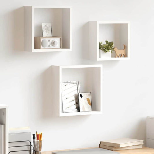 Wall Cube Shelves 3 pcs White MDF