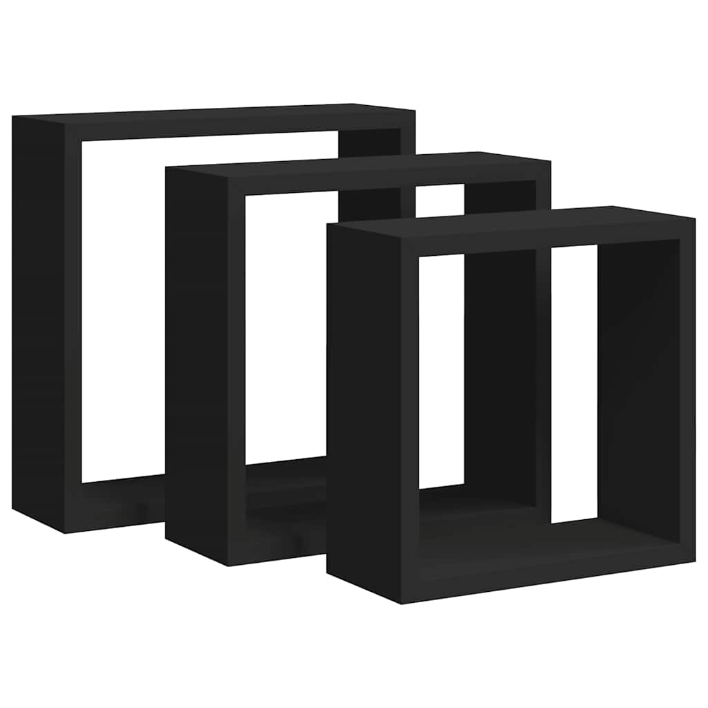 Wall Cube Shelves 3 pcs Black MDF