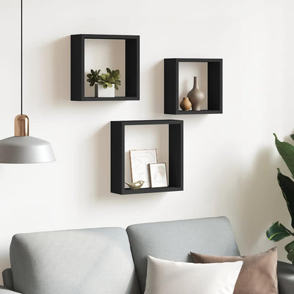 Wall Cube Shelves 3 pcs Black MDF