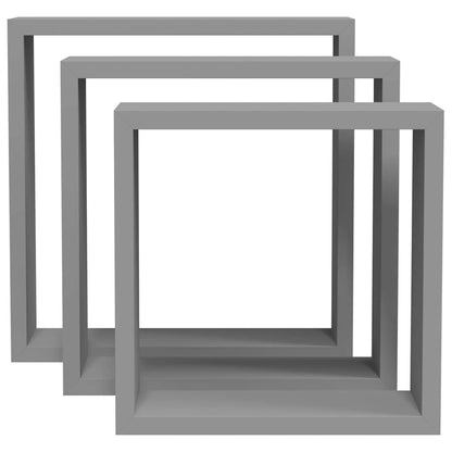 Wall Cube Shelves 3 pcs Grey MDF