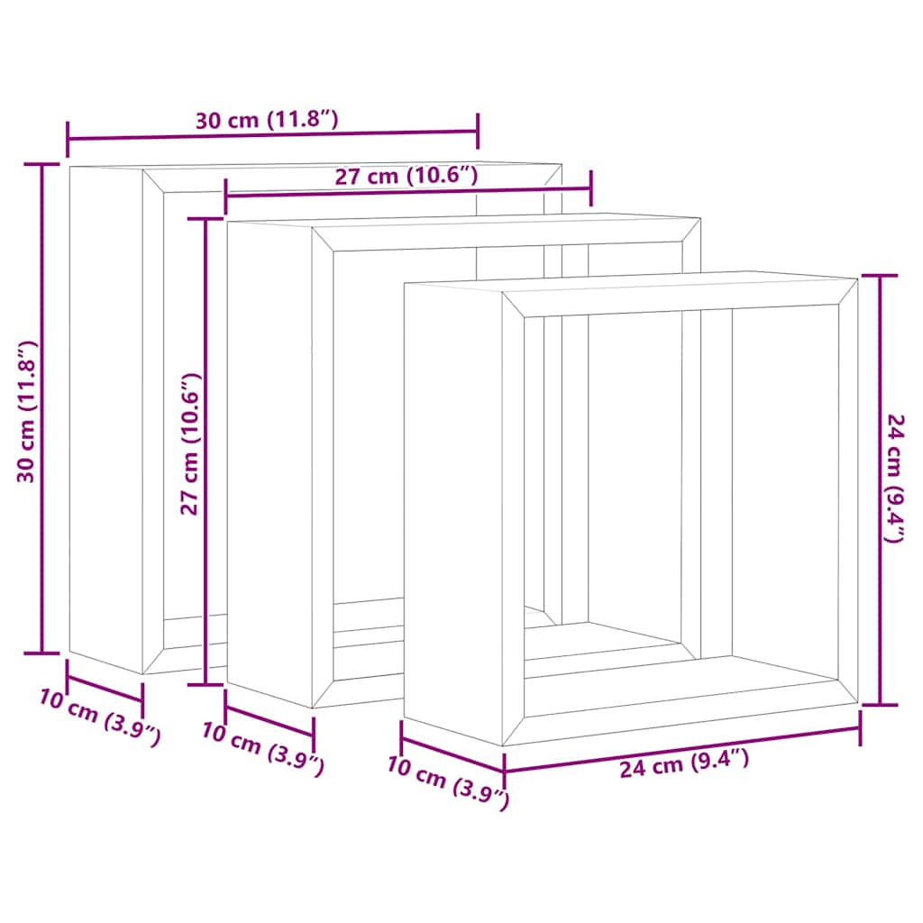 Wall Cube Shelves 3 pcs Grey MDF