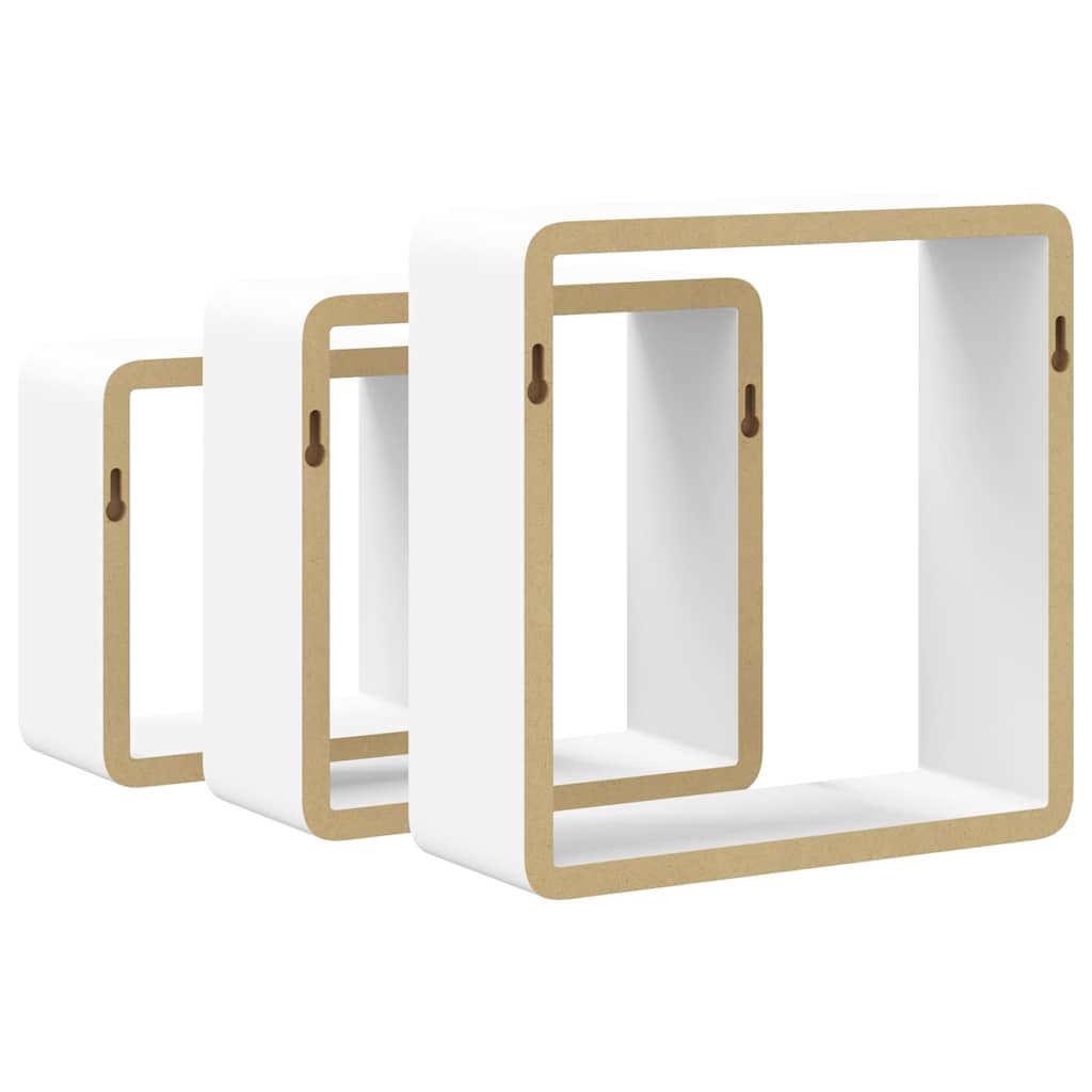 Wall Cube Shelves 3 pcs White MDF