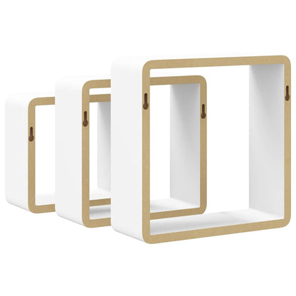 Wall Cube Shelves 3 pcs White MDF