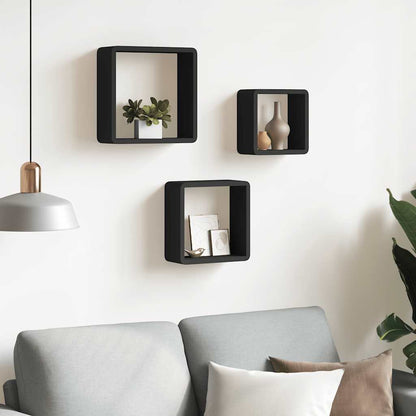 Wall Cube Shelves 3 pcs Black MDF