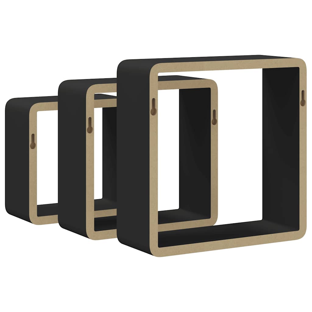 Wall Cube Shelves 3 pcs Black MDF