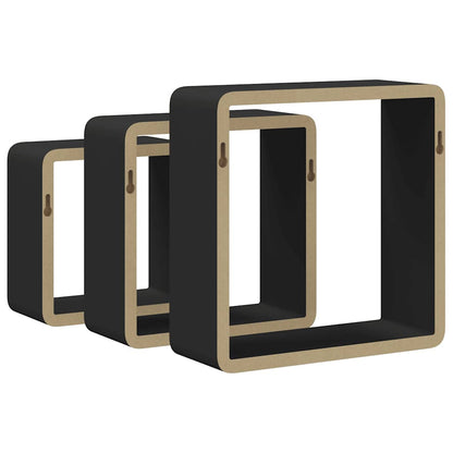 Wall Cube Shelves 3 pcs Black MDF