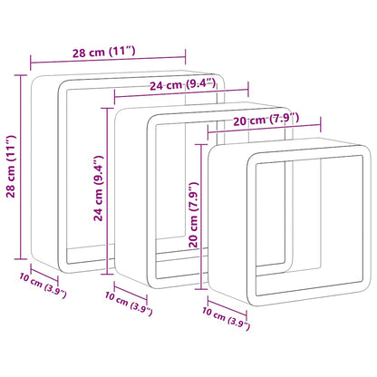 Wall Cube Shelves 3 pcs Black MDF