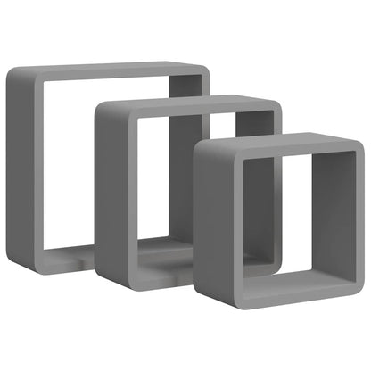 Wall Cube Shelves 3 pcs Grey MDF
