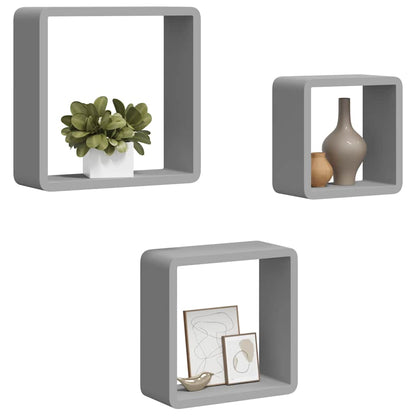 Wall Cube Shelves 3 pcs Grey MDF