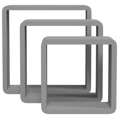 Wall Cube Shelves 3 pcs Grey MDF