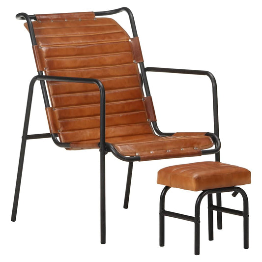 323728 vidaXL Relaxing Armchair with a Footrest Brown Real Leather