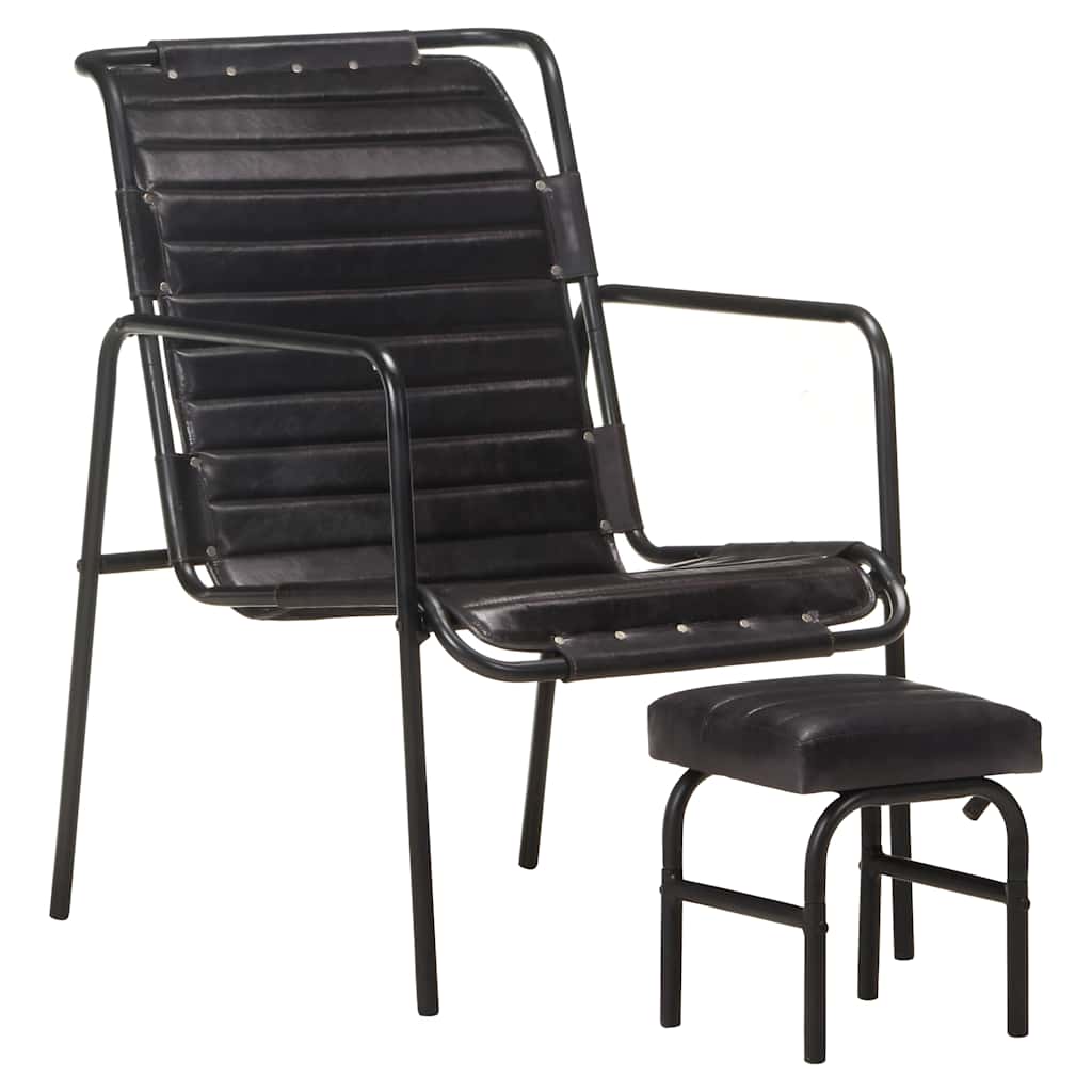 323729 vidaXL Relaxing Armchair with a Footrest Black Real Leather