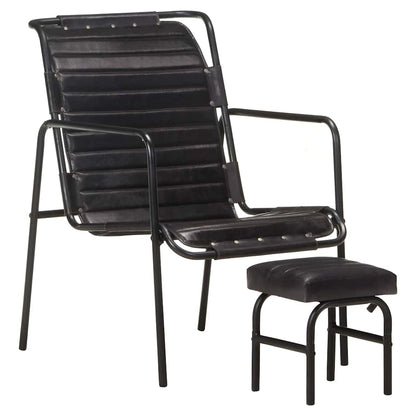323729 vidaXL Relaxing Armchair with a Footrest Black Real Leather