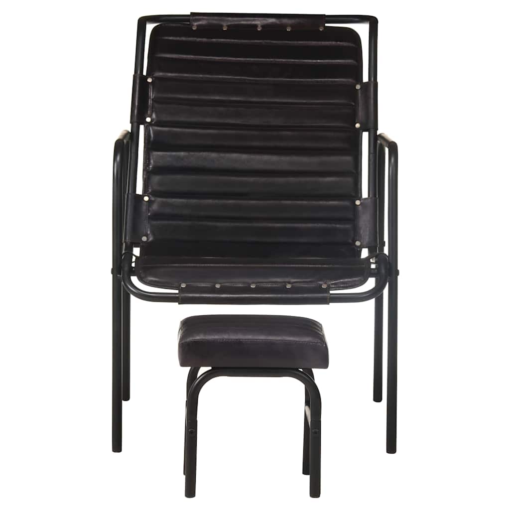 323729 vidaXL Relaxing Armchair with a Footrest Black Real Leather