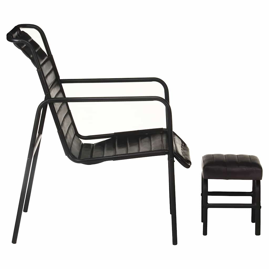 323729 vidaXL Relaxing Armchair with a Footrest Black Real Leather