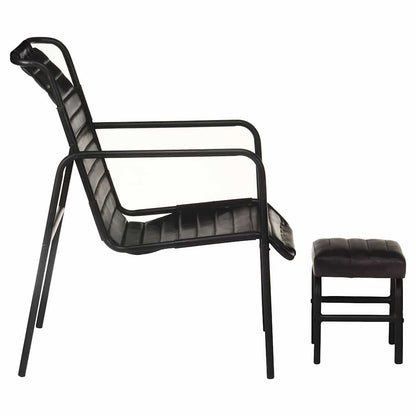 323729 vidaXL Relaxing Armchair with a Footrest Black Real Leather
