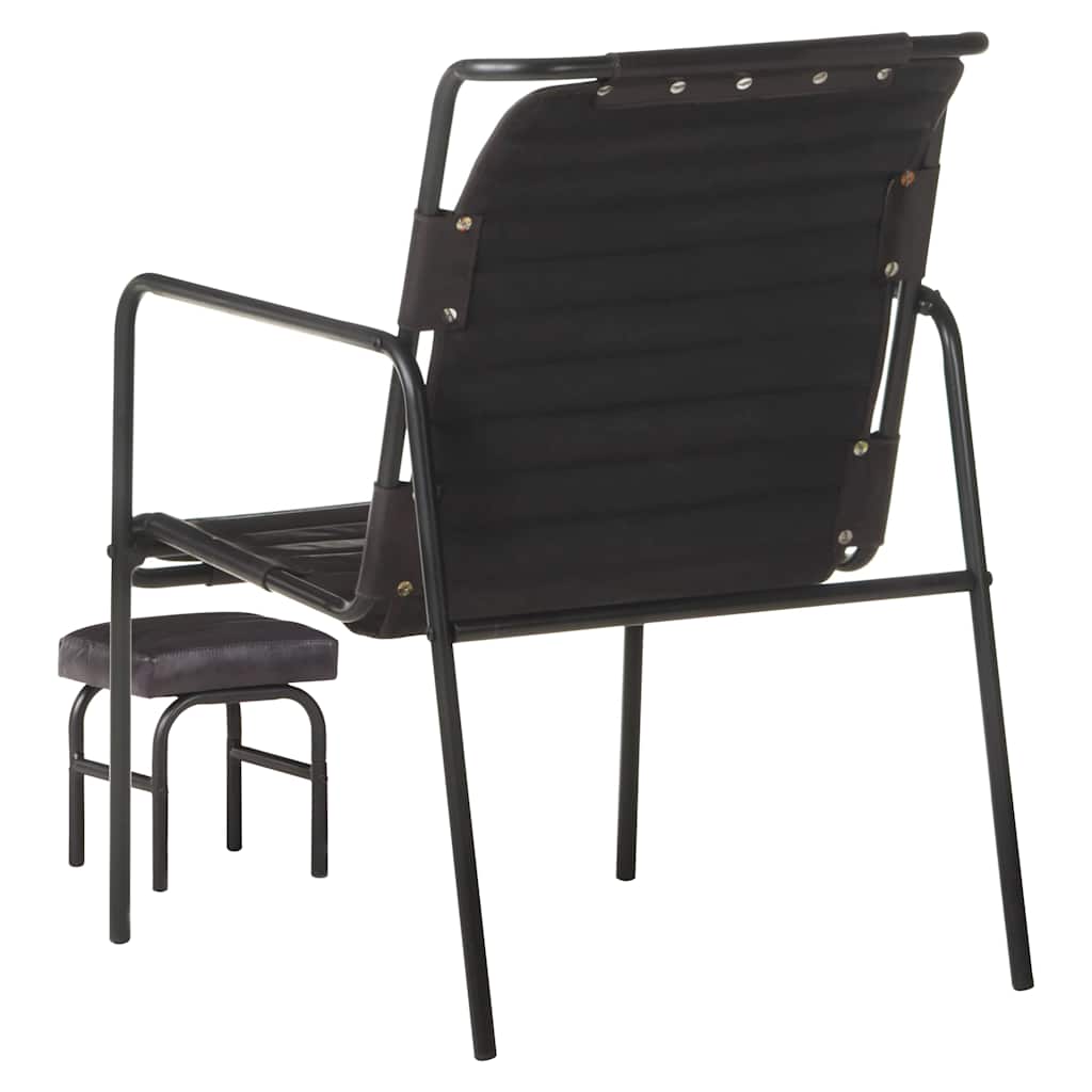 323729 vidaXL Relaxing Armchair with a Footrest Black Real Leather