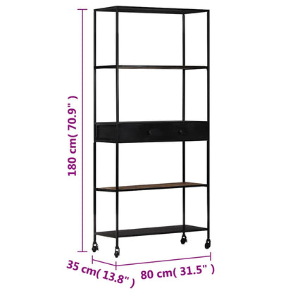 Book Cabinet 80x35x180 cm Rough Mango Wood & Iron