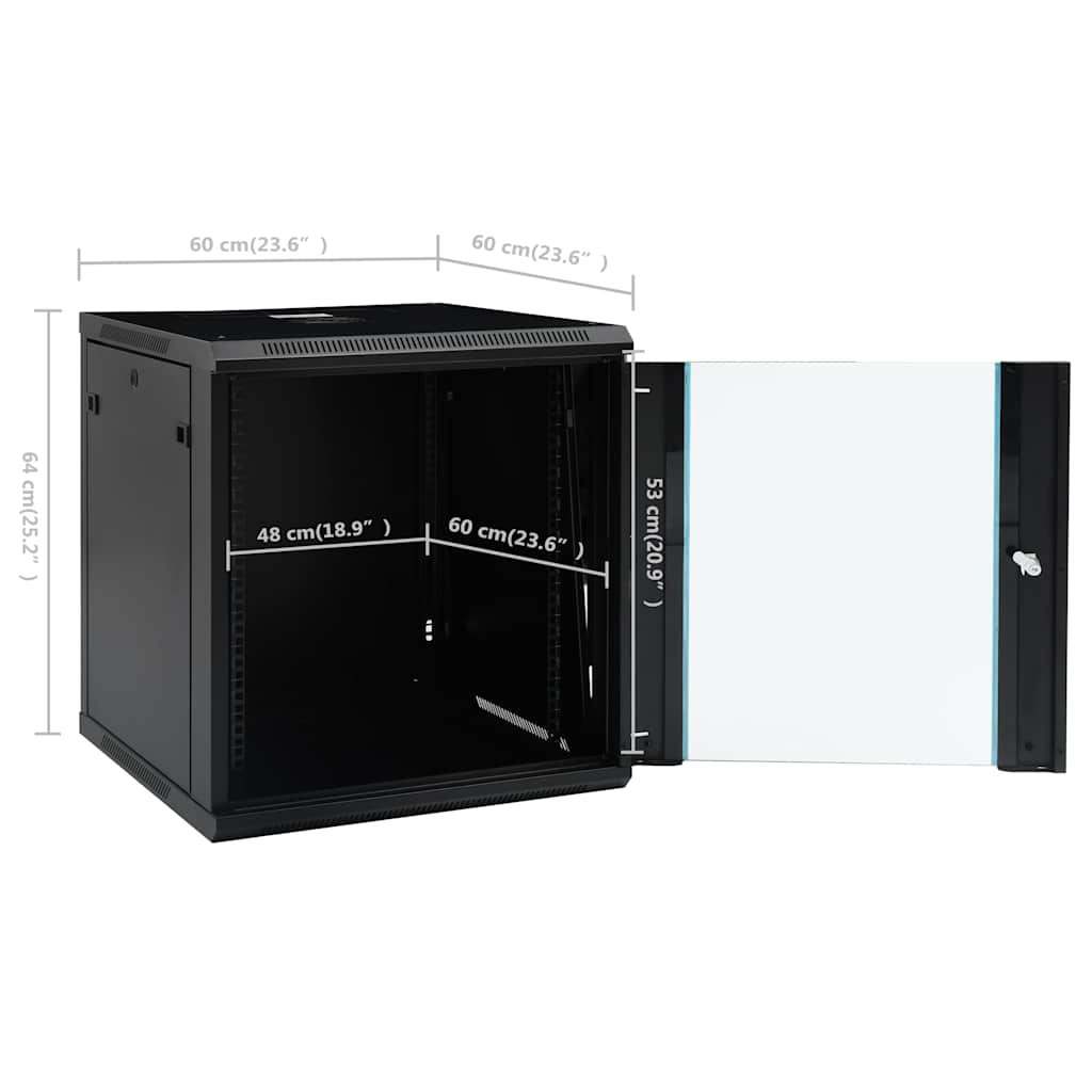 30167 vidaXL 12U Wall Mounted Network Cabinet 19" IP20 600x600x640 mm