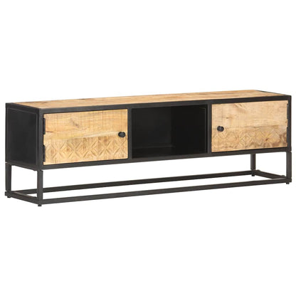 320943 vidaXL TV Cabinet with Carved Door 130x30x40 cm Rough Mango Wood