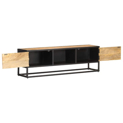 320943 vidaXL TV Cabinet with Carved Door 130x30x40 cm Rough Mango Wood