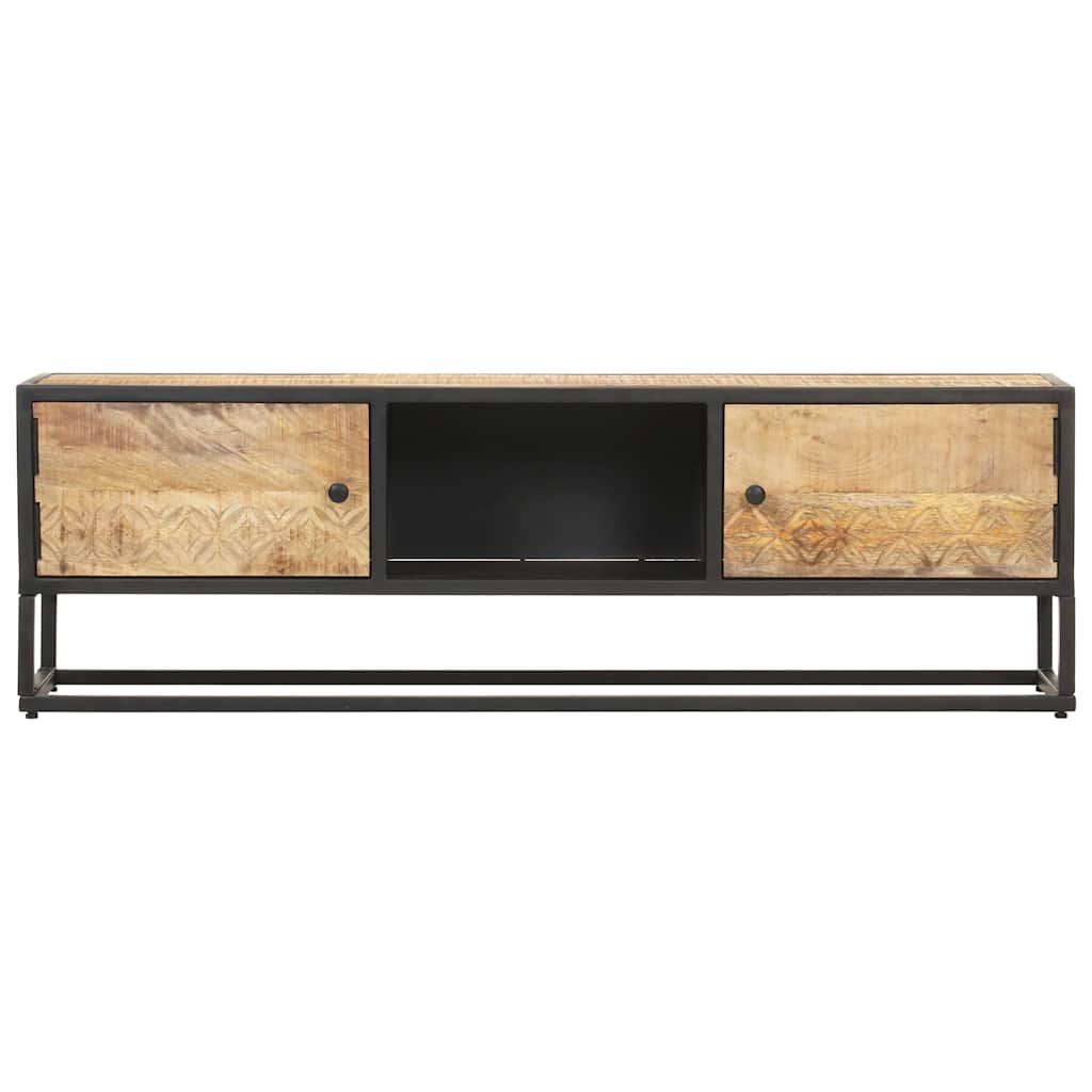 320943 vidaXL TV Cabinet with Carved Door 130x30x40 cm Rough Mango Wood